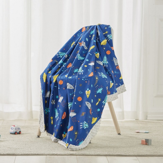 Immagine di Pure Cotton Blanket For Baby Kids Dark Blue Spaceship 158cm x 100cm, 1 Piece
