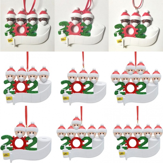 Image de Pendentifs d'Embellissement Noël en PVC Noir Famille de 5 Porter Masque Peut Écrire le Nom Mots" 2020 " Brillant Paillettes 10cm x 7cm, 1 Pièce