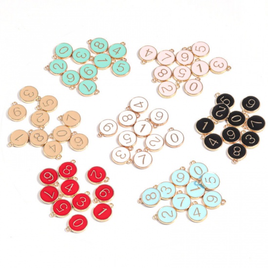 Picture of Zinc Based Alloy Charms Number Gold Plated Khaki Mixed Enamel 14mm x 12mm, 1 Set ( 10 PCs/Set)
