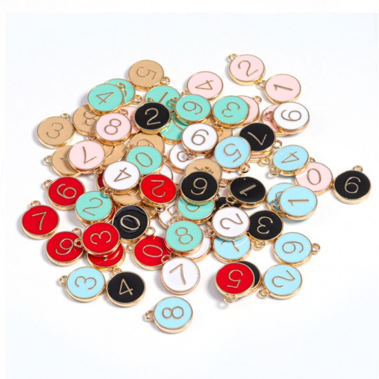 Picture of Zinc Based Alloy Charms Number Gold Plated Khaki Mixed Enamel 14mm x 12mm, 1 Set ( 10 PCs/Set)