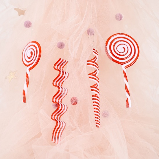 Изображение Plastic Christmas Hanging Decoration White & Red Lollipop 16cm x 7.5cm, 1 Piece
