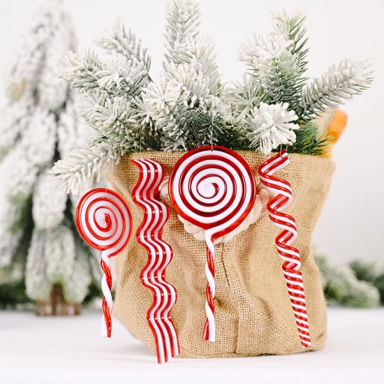 Picture of Plastic Christmas Hanging Decoration White & Red Lollipop 16cm x 7.5cm, 1 Piece