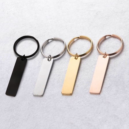 Stainless Steel Blank Stamping Tags Keychain & Keyring Rectangle Polished Two Sides 65mm x 25mm