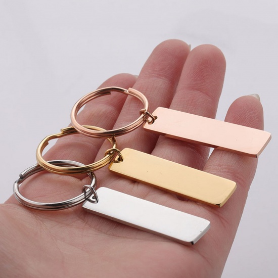 Picture of Stainless Steel Blank Stamping Tags Keychain & Keyring Rectangle Polished Two Sides 65mm x 25mm
