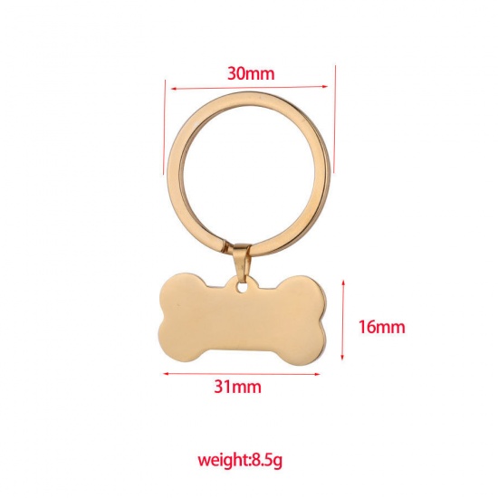 Immagine di Stainless Steel Pet Memorial Keychain & Keyring Bone Blank Stamping Tags 46mm x 31mm, 1 Piece