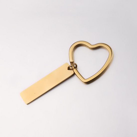 Immagine di Stainless Steel Blank Stamping Tags Keychain & Keyring Multicolor Rectangle Heart 71mm x 31mm
