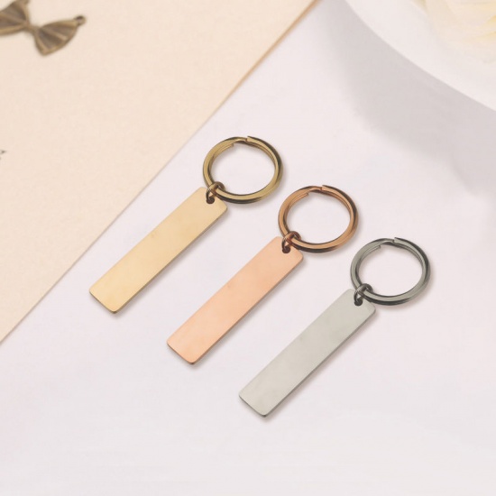 Immagine di Stainless Steel Keychain & Keyring Rectangle Blank Stamping Tags 75mm x 25mm, 1 Piece
