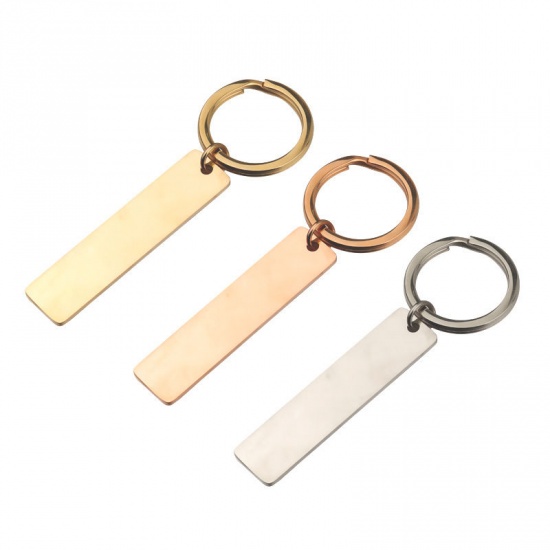 Immagine di Stainless Steel Keychain & Keyring Rectangle Blank Stamping Tags 75mm x 25mm, 1 Piece