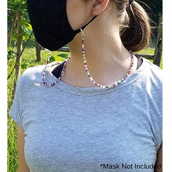 Picture of Glass Face Mask And Glasses Neck Strap Lariat Lanyard Necklace Multicolor 70cm(27 4/8") long, 1 Piece