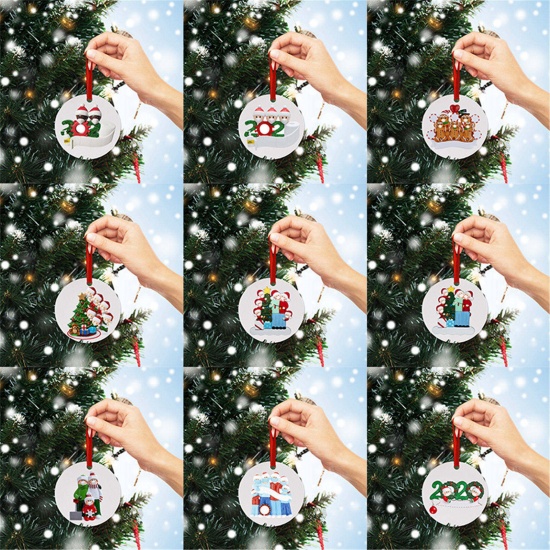 Picture of PET Christmas Hanging Decoration Brown Family of 5 Wear Mask Can Write Name Gingerbread Man 10cm Dia., 1 Piece