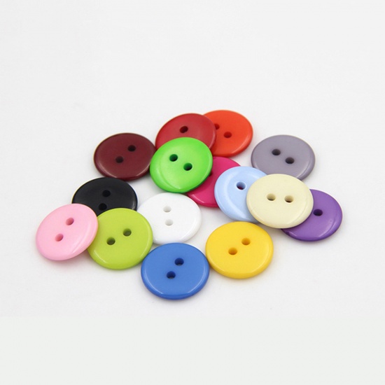 Picture of 100pcs 11.5mm Resin 2 Hole Sewing Button Scrapbooking Embellishment Decorative Button Apparel Sewing Accessories