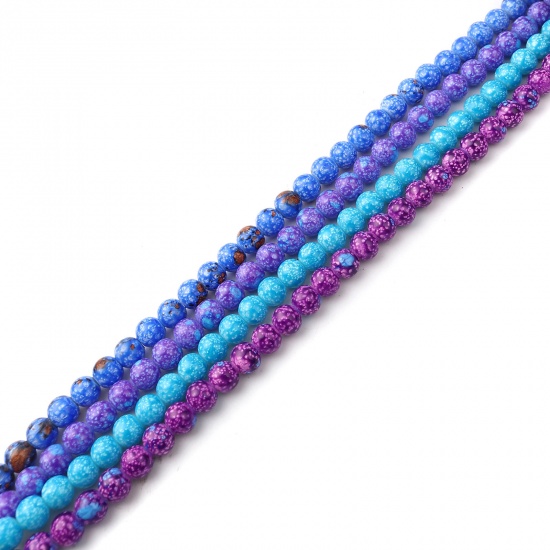 Изображение Glass Beads Round Cyan Crack Imitation Stone About 8mm Dia, Hole: Approx 1.2mm, 75cm(29 4/8") long, 2 Strands (Approx 105 PCs/Strand)