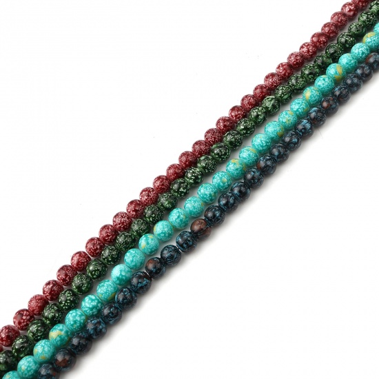 Immagine di Glass Beads Round Cyan Crack Imitation Stone About 8mm Dia, Hole: Approx 1.2mm, 75cm(29 4/8") long, 2 Strands (Approx 105 PCs/Strand)