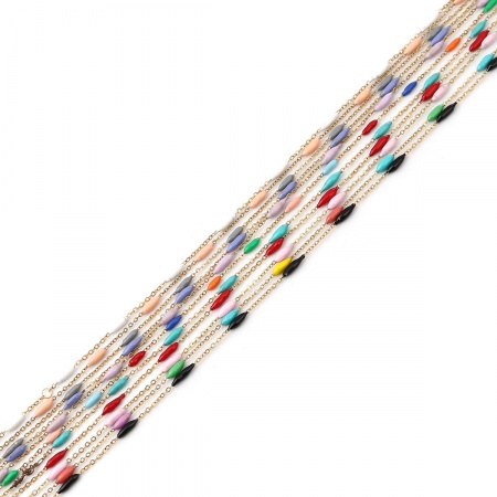 Stainless Steel Link Cable Chain Marquise Enamel