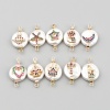 Изображение Shell & Copper Galaxy Connectors Round Gold Plated White Moon Multicolor Rhinestone 21mm x 12mm, 2 PCs