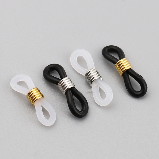 Picture of Silicone Connectors Infinity Symbol Silver Tone Black 20mm x 6mm, 50 PCs