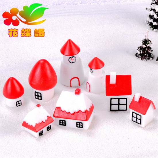 Immagine di Resin Christmas Micro Landscape Miniature Decoration Blue House 3.1cm x 2.1cm, 1 Piece