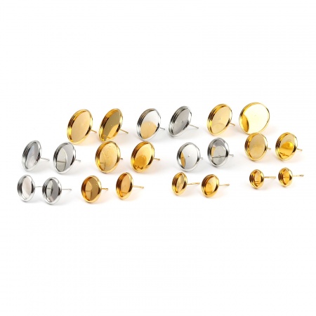 Iron Based Alloy Cabochon Settings Ear Post Stud Earrings Findings Round Gold Plated (Fit 20mm Dia.) 22mm Dia., Post/ Wire Size: (21 gauge), 1000 PCs