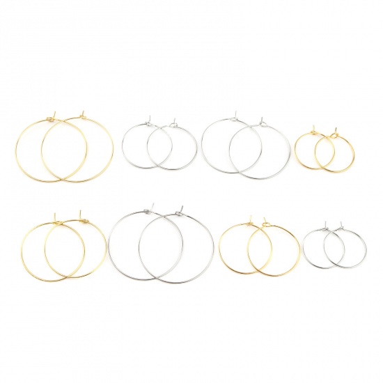 Immagine di Iron Based Alloy Hoop Earrings Findings Circle Ring Silver Tone 38mm x 35mm, Post/ Wire Size: (21 gauge), 2000 PCs