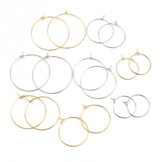 Picture of Iron Based Alloy Hoop Earrings Findings Circle Ring Silver Tone 38mm x 35mm, Post/ Wire Size: (21 gauge), 2000 PCs