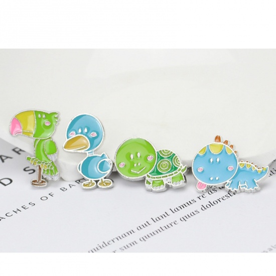 Picture of Zinc Based Alloy Ocean Jewelry Pin Brooches Tortoise Animal Green Enamel 27mm x 22mm, 1 Piece