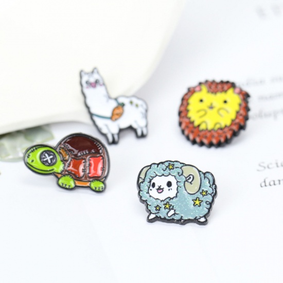 Изображение Zinc Based Alloy Pin Brooches Sheep Blue Enamel 25mm x 20mm, 1 Piece