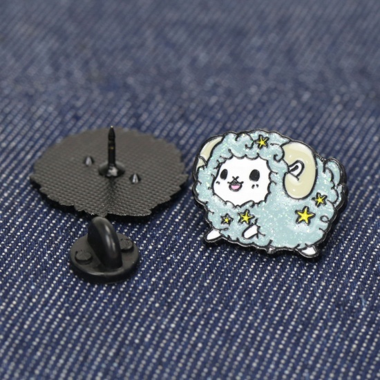 Изображение Zinc Based Alloy Pin Brooches Sheep Blue Enamel 25mm x 20mm, 1 Piece