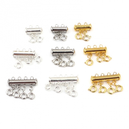 Picture of Copper 4 Holes Magnetic Clasps Rectangle Gold Plated Can Open 26mm x 21mm, 3 PCs