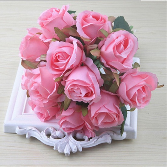 Picture of Faux Silk Artificial Flower 12 Rose Flower Red & Pink 25cm x 17cm, 1 Bunch
