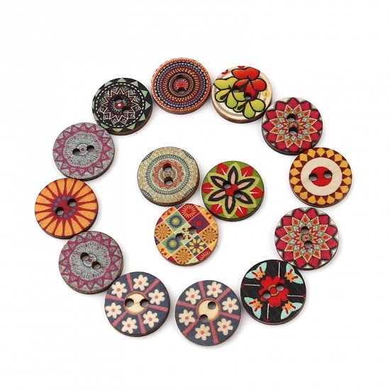 Picture of Wood Buddhism Mandala Sewing Buttons Scrapbooking Two Holes Round 100 PCs
