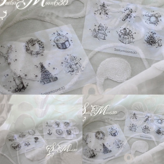 Picture of PVC Seals Stickers Labels Christmas Snowman Black Bell Pattern 9cm x 6.5cm, 5 Sets (Approx 12 PCs/Set)
