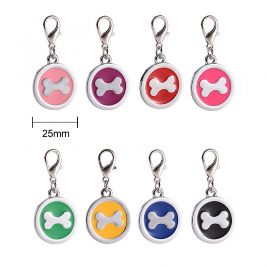 Picture of Zinc Based Alloy Pet Memorial Charms Round Silver Tone Pink Bone Enamel 25mm, 2 PCs