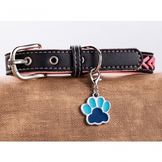 Picture of Zinc Based Alloy Pet Memorial Charms Dog Paw Claw Silver Tone Dark Purple Enamel 29mm x 27mm, 2 PCs