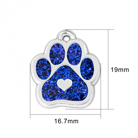 Picture of Zinc Based Alloy Pet Memorial Charms Dog Paw Claw Silver Tone Olive Green Glitter 19mm x 17mm, 5 PCs