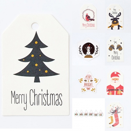 Carta Tag Appesi Stella Natale Marrone Lettere " Merry & Bright " 5cm x 4.3cm, 1 Serie (Circa 100 Pz/Pacchetto)