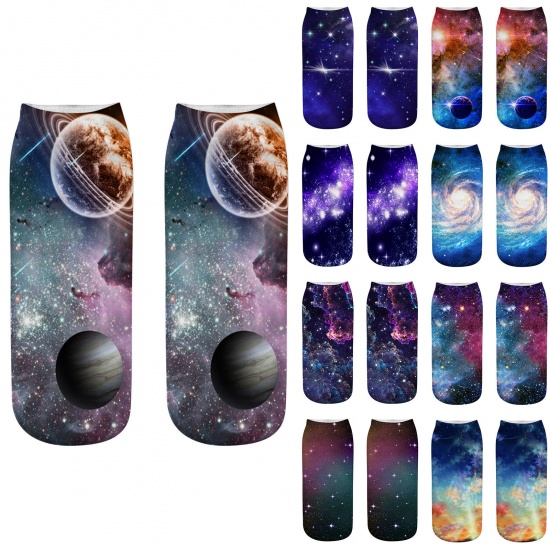Picture of Cotton Polyester Blend Women's Ankle Socks Galaxy Universe Multicolor 19cm x 8cm, 1 Pair
