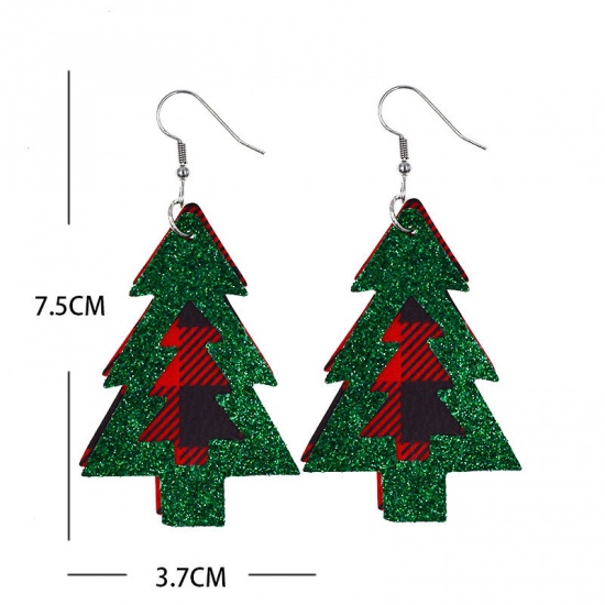 Image de Boucles d'Oreilles en PU Rouge & Vert Pin de Noël Carreau Brillant Paillettes 75mm x 37mm, 1 Paire