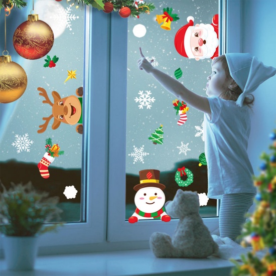 PVC 窓ガラスにしがみつくステッカーデカールデコレーション 多色 クリスマス?サンタクロース 30cm x 20cm、 1 セット の画像
