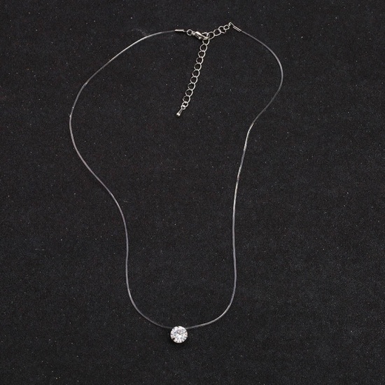 Picture of Fishing Line Necklace Round Blue Cubic Zirconia 40cm(15 6/8") long, 1 Piece