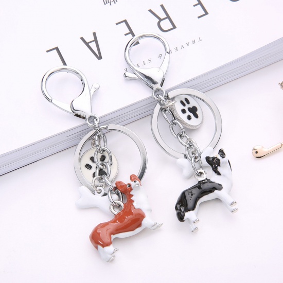 Picture of Pet Memorial Keychain & Keyring Silver Tone Black Dachshund Animal Paw Claw 3D 10cm, 1 Piece