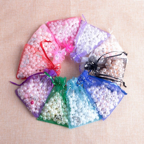 Picture of Wedding Gift Organza Drawstring Bags Rectangle Multicolor Butterfly 12cm x9cm(4 6/8" x3 4/8"), 20 PCs