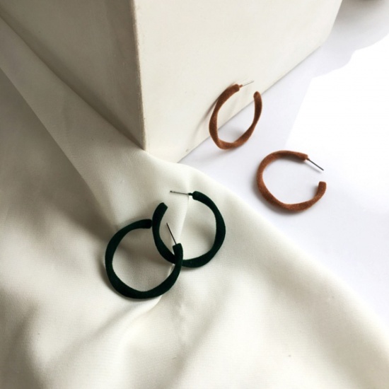 Picture of Fabric Hoop Earrings Green C Shape 35mm x 35mm, 1 Pair