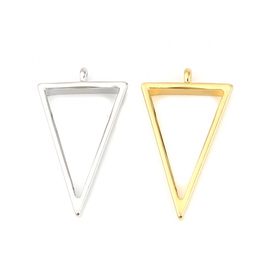 Picture of Zinc Based Alloy Open Back Bezel Pendants For Resin Gold Plated Triangle 39mm x 22mm, 10 PCs