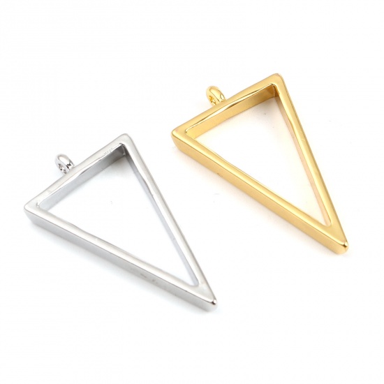 Picture of Zinc Based Alloy Open Back Bezel Pendants For Resin Gold Plated Triangle 39mm x 22mm, 10 PCs