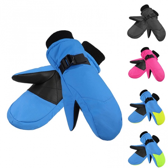 ブルー＆蛍光グリーンXXL防水保温 防寒屋外スキーグローブ手袋ミトン、1 足 の画像