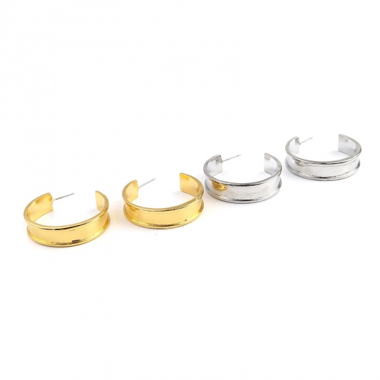 Picture of Hoop Earrings Findings C Shape Silver Tone 37mm x 9mm, Post/ Wire Size: (21 gauge), 1 Pair