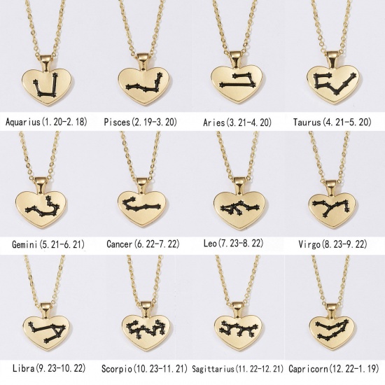 Picture of Cardboard Series Necklace KC Gold Plated Heart Capricornus Sign Of Zodiac Constellations 44cm(17 3/8") long, 1 Piece