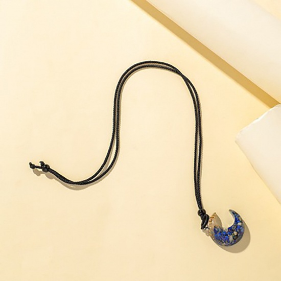 Picture of Resin Necklace Ink Blue Half Moon 70cm(27 4/8") long, 1 Piece