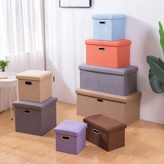 Immagine di Brown - Multifunction Folding Fabric Container Storage Stool Can Sit Box Household with Handle 48x30x30cm, 1 Piece
