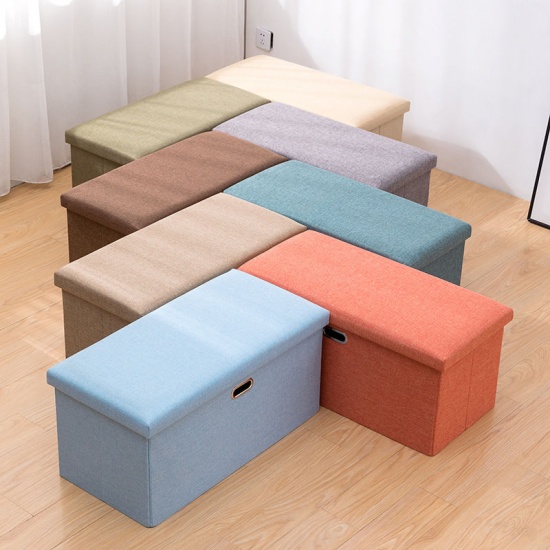Immagine di Brown - Multifunction Folding Fabric Container Storage Stool Can Sit Box Household with Handle 48x30x30cm, 1 Piece